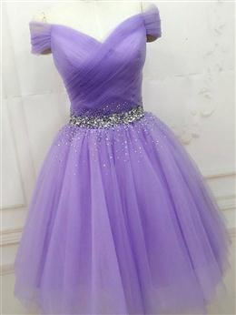 Picture of Purple Sequins Off Shoulder Fashionable Party Dresses, Short Prom Dresses Homecoming Dresses